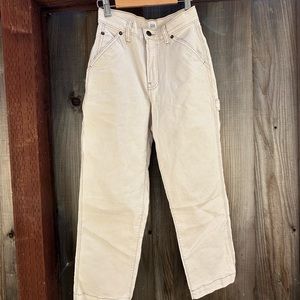 Petite Cropped Vintage cream/oat cargo carpenter pants, straight, cargo. Size 00